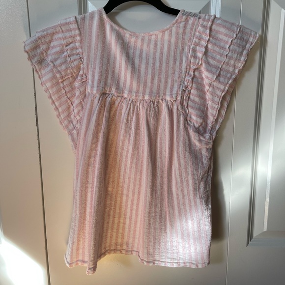 Pink and white striped blouse. Gently worn. Lace up neck line. - Picture 3 of 3